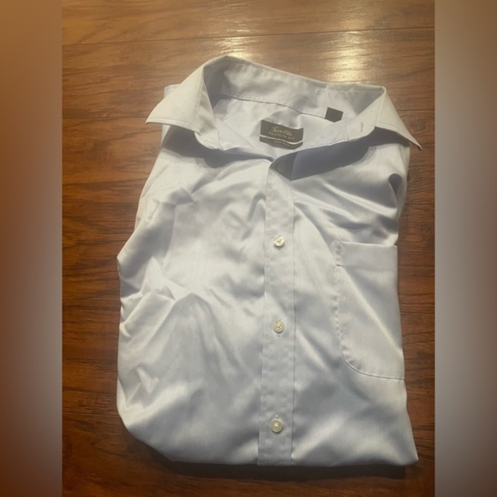 Tasso Elba regular fit non-iron blue button down shirt long sleeve 16 1/2 34/35